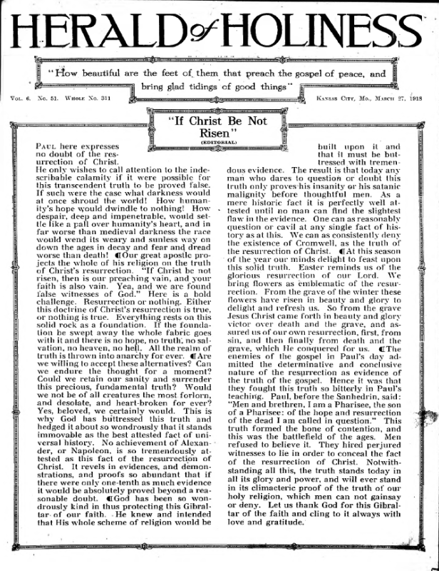 Title Page of Herald of Holiness - March 27, 1918