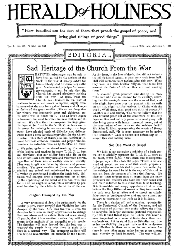 Title Page of Herald of Holiness - January 1, 1919
