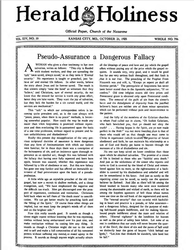 Front page of Herald of Holiness - October 21, 1925