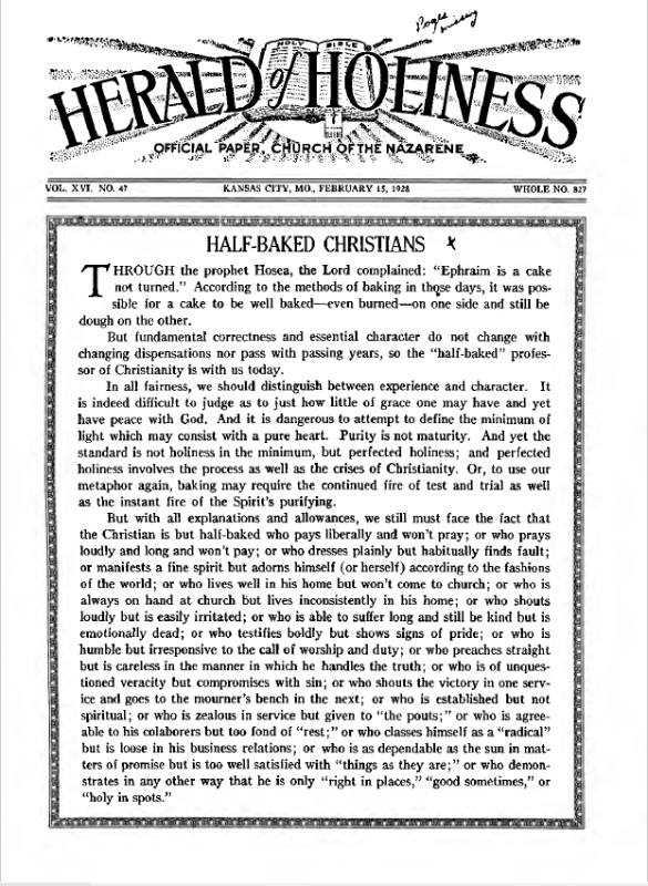 Front page of Herald of Holiness - February 15, 1928