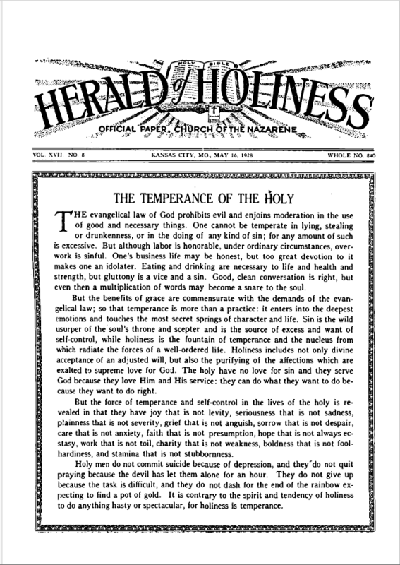 Front page of Herald of Holiness - May 16, 1928