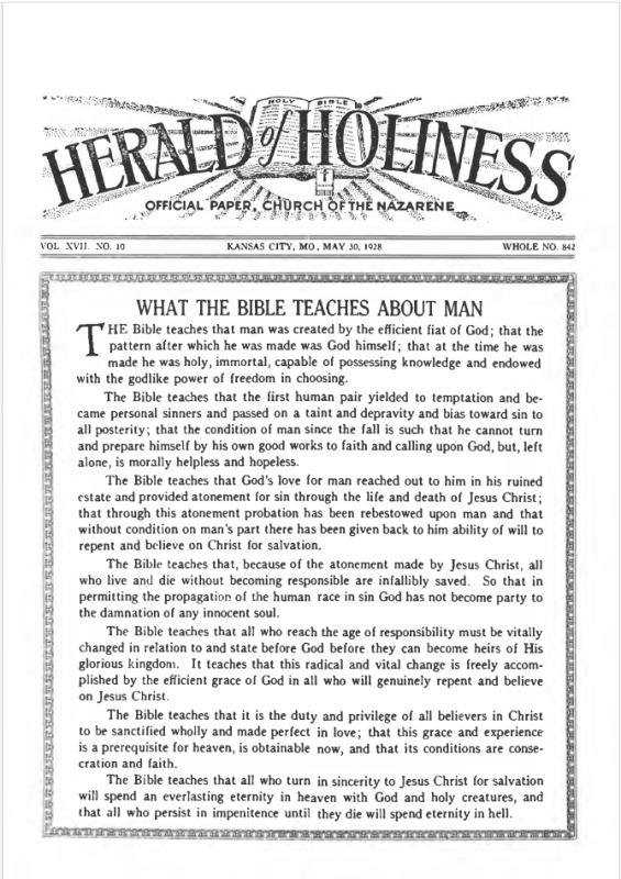 Front page of Herald of Holiness - May 30, 1928