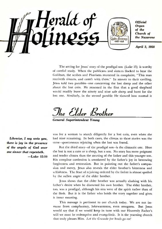 Herald of Holiness - April 2, 1958