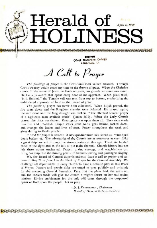 Herald of Holiness - April 6, 1960